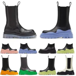 Womens Mans Botas Luxo Pneu Lean Couro Chelsea Mulheres Botas Anti-Slip Ao Ar Livre Onda Colorida Borracha Webbing Bota Creme Pinnk Verde Designer Sapatos