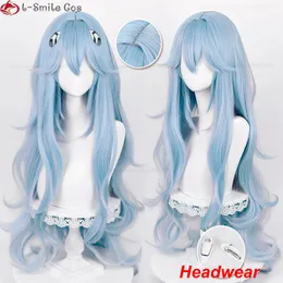 Cosplay Wigs High Quality Anime EVA 100cm Long Ayanami Rei Cosplay Wig Cyan Blue Curly Hair Heat Resistant Halloween Party Wigs Wig Cap 230824