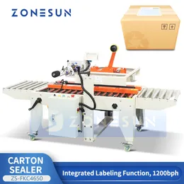 ZONESUN ZS-FKC4650 Automatischer Kartonverschließer, integrierte Etikettiermaschine, Express-Paketversiegelungsproduktverpackungsmaschine