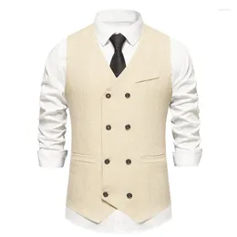 Gilet da uomo Gilet da uomo vintage doppiopetto Gilet slim fit senza maniche in misto lana Gilet da uomo Business Wedding Prom Chalecos