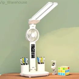 La più recente lampada da tavolo a LED Lampada da tavolo pieghevole dimmerabile USB con calendario Orologio Mini ventilatore Luce notturna per lampada da lettura da studio HKD230824