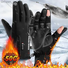 Zimowe rękawiczki rybackie wycieku dwa palce sportowe ekran dotykowy ciepłe wyściełane rękawiczki wodoodporne rękawice rowerowe dla mężczyzn i kobiet Q230825