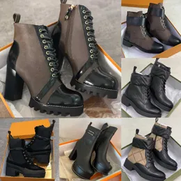 Bota designer mulheres martin deserto botas de salto alto tornozelo impressão de couro de luxo rendas sapatos de inverno sola de borracha com caixa no13