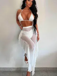 Женские брюки с двумя частями cesnesd 2023 halter rap rap spaghetti raps raps rave wrap top op sheer stitching кружевные брюки сексуальный костюм с двумя частями