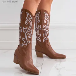 Boots Sarairis 2022 Fashion White Western Boots for Women Slip on Mid-Calf Cowboy Boot Shoes Woman T230824
