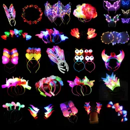 Other Event Party Supplies 10pcs Adult Children Light Up LED Cat Ear Snowflake Tree Headband Flower Crown Birthday Wedding Glow Party Halloween Festival 230824