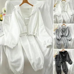 Dwuczęściowe spodnie kobiet Aktywne odzież 3-częściowy zestaw dresowy suta Stylowy jesienny jesienny strój zimowy kamizelka z kapturem płaszcz elastyczny