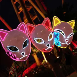 Demon Slayer Glowing EL Wire Mask Kimetsu No Yaiba Characters Cosplay Costume Accessories Japanese Anime Fox Halloween LED Mask HKD230825 HKD230825