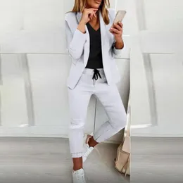 Pantaloni a due pezzi da donna Set completo formale attraente Pantaloni blazer streetwear Colletto rovesciato Punto aperto Vita elastica traspirante