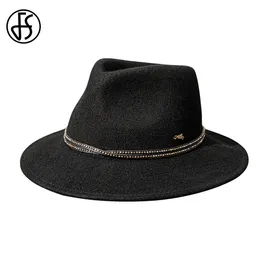 Wide Brim Hats Bucket FS Luxury Fedoras for Women Men Gentleman Elegant Autumn Winter Jazz Hat Wool Vintage Gangster Trilby Felt Cap 230825