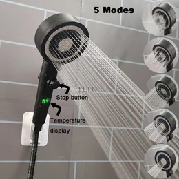 Temperature Digit Display Shower Head 5 Modes One Key Stop Handheld Shower High Pressure Water Saving Filter Bathroom Showerhead HKD230825 HKD230825