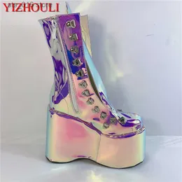 stage heel wedge Boots purple Magic 12.5cm fashion performance street style sexy custom model club ankle boots T230824 53