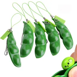 Pea Pod Decompression Toy Squeeze Beans Peapod Fidget Toys Extrusion Edamame Keychain Keyring Stress Lindring Keychain ZZ