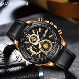 Wristwatches VAVA VOOM Top Brand Men's Sports Leather Strap Business Calendar Fashion Waterproof Casual Quartz Luminous Pointer Watch