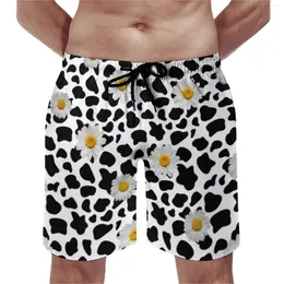 Men's Shorts Daisy Cow Print Gym Floral Animal Cowprint Classic Beach Short Pants Pattern Sportswear Quick Drying Swimming Trunks Gift