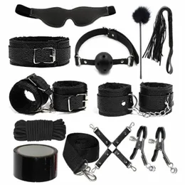 Vuxna leksaker bdsm satser vuxna sex för kvinnor män handbojor bröstvårtor klämmer piska spanking metall anal plug vibrator rumpa bdsm bondage set 230824