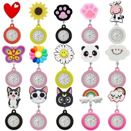 Pocket Watches 10pcs/Lot Cartoon Animals Lovely Smile Retractable Nurse Doctor Women Hospital Badge Reel Clip Pocket Gift Dress Watches 230825