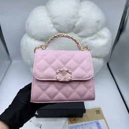 23SS Designer Channel 2023 Bags Women Bag Wallet Handbag Lambskin Double Cover Shoulder Crossbody Bag Lady Delicate Handle Chain Pink