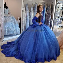 Blue Princess Squin Quinceanera Dresses 2023 Luxe Sweetheart Tulle 생일 드레스 반짝이는 Charro velsidos para xv anos Sweet 15 vestidos 15 Anos Prom Wear Ball Gown