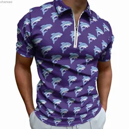 Stay Wild Shark Polo Shirt Men Animal Print Casual Shirt Daily Aesthetic dragkedja T-shirts Kort ärm Anpassad överdimensionerad toppar HKD230825