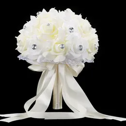 Buquê de casamento para casamento, acessórios de buquê de noiva azul e branco, flores artificiais artesanais, rosas