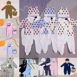 Baby rompers sätter spädbarn jumpsuits barnkläder långärmare brev tryck pojkar flickor höst stickade nyfödda klädning barn onesies med hatt bodysuit bab u9ub#