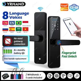 Yrhand k7 fechadura eletronico dijital biyometrik siyah akıllı kilit tuya uygulaması uzaktan kilidini açma wifi kilidi elektronik akıllı kapı kilidi hkd230824