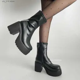 Buty Bonjomarisa 2023 Zupełnie nowy wysoki masywny kwadratowy obcasy kobiety Chelsea Boots Platforma okrągła zip sprężyna jesienna botki T230824