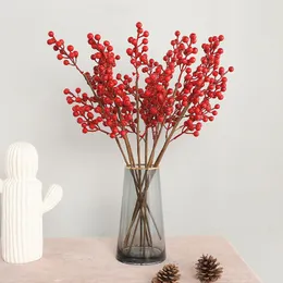 Flores decorativas buquê de frutas vermelhas, cone de pinho artificial para decoração de natal, decoração de quarto de casa, plantas de frutas falsas, ramo de árvore xmax