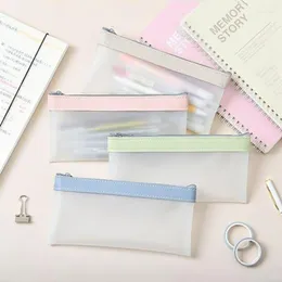 1 stücke Einfache Transparente TPU Leder Mode Bleistift Tasche Beutel Schreibwaren Veranstalter Fall Pencilcase Schule