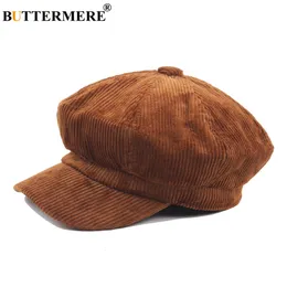 Berets BUTTERMERE Corduroy sboy Cap for Female Coffee Vintage Hat Women Autumn Winter Brand Ladies Painter Octagonal 230825