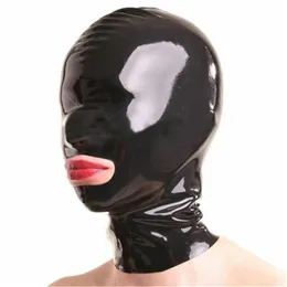 Maski imprezowe seksowne egzotyczne akcesoriów lateksowe kaptury zamknięte oczy maska ​​gumowa maska ​​dla dorosłych pełna maska ​​na twarz z tylnym zamkiem błyskawicznym 230826