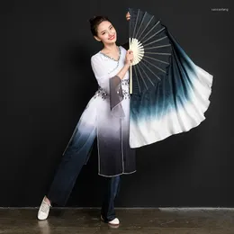 Decorative Figurines Dance Fan Classical Folk Ink Foldable Lengthened Black And White Gradient Color Abanicos Para Boda Abanico