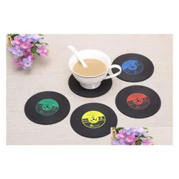 Mats Pads 4 Colors Creative Cd Cup Mat Retro Vinyl Coasters Non Slip Vintage Record Pad Home Bar Table Decor Coffee Drop Delivery Otm35