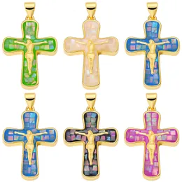 Charms Juya handgjorda 18k Real Gold Plated Opal Shell Christian Cross Charms för DIY Religiös julklappsmycken Tillbehör 230826