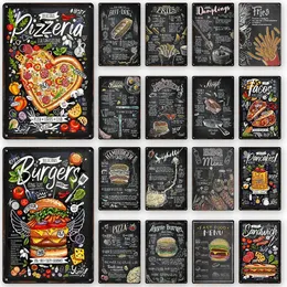 Pizza Burger Vintage Metal Poster Bread Fries BBQ Retro Tin Sign Restaurant Art Decoration Plack For Home Food Store Wall Decor Estetic Iron Painting 30x20cm W01