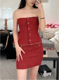 Chan New CCC Two Piece Set Women Designer Fashion Sexig Suit Chain Tweed Bustier Croped Top Vest Short Kjol Two Piece Dress Casual Suit Mother's Day Christmas Gift