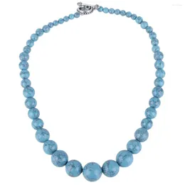 Halsband TUMBEELLUWA Halskette mit blauen türkisfarbenen Steinen, Größenabstufung, Kugelperlen, Damen-Schmuck im Retro-Stil