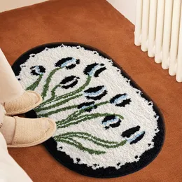 Halı Tufting Oval Lale Bathmat Yumuşak Çiçek Banyo Kapı Mat Kabarık Halı Yatak Odası Ayak Zemin Emniyet Padü Dekor 230825