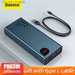 Baseus 65W Power Bank 20000 mAh Portable PowerBank Szybki ładunek QC 4.0 3.0 Szybkie ładowarki Warbank na iPhone'a 12 Q230826