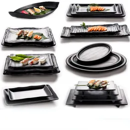 Блюдные тарелки Черный матовая меламин японские суши -барбекю имитация фарфоровой говяжий горшок.