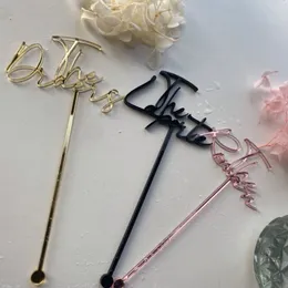 Andra evenemangsfestleveranser Personliga namn Drink Stirrers Custom Hand Lettered Stir Swizzle Sticks Bar Accessories Wedding Table Centerpiece 230825