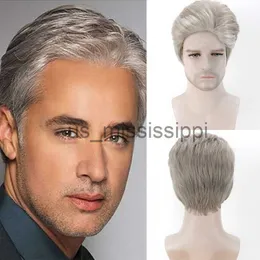 Synthetische Perücken HANEROU Männer Kurze Synthetische Gerade Männer Ombre Silber Grau Natürliche Pixie Cut Perücke für Tägliche Party Cosplay x0826