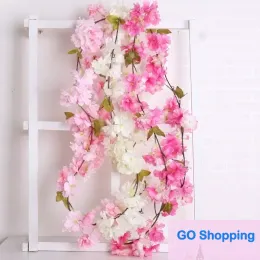 Fashion Artificial Cherry Blossoms Flower Vine Ivy Faux Floral Fake String Hanging Garden Wedding Party Decor