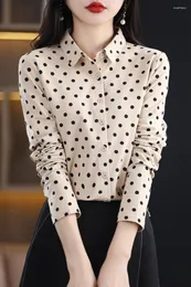 Kvinnors blusar Spring Woman's Shirt Print Office Blus Fashion Botton Female Cardigan Long Sleeve Turn-Down Collar Cotton Knit Tops