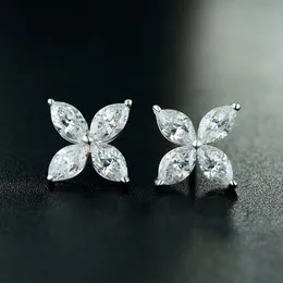 Luxury Charm Earrings Brand Designer Fleur Victoris Four Leaf Clover Crystal Zircon Stud Earrings Wedding Jewelry For Brides With Box Party Gift