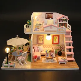 Doll House Accessories Creative handmade DIY 3D puzzle pink doll house children's toys girls teenagers adults 12birthday gifts 230826