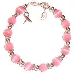 Strand PINK CANCER BEADED BRACELETS Ribbon Breast Awareness Bracelet For Women October Jewelry -