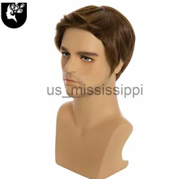 Synthetic Wigs Short Brown Synthetic Male Hair Wigs For Young Men Natural Straight Wave Pixie Cut Wigs Heat Resistant Cosplay Daily YOURBEAUTY x0826