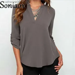 T-shirt Femme Chemisier Femme Manches Longues Col V Blouses En Mousseline De Soie 2021 Dames Casual Chemise Lâche Feminina Blusas Camisas Femme Tops T230826